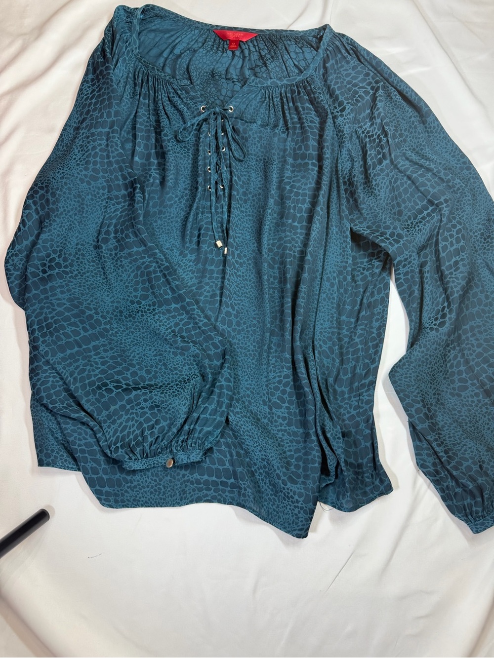 Jennifer Lopez Black Lace-Up Peasant Blouse